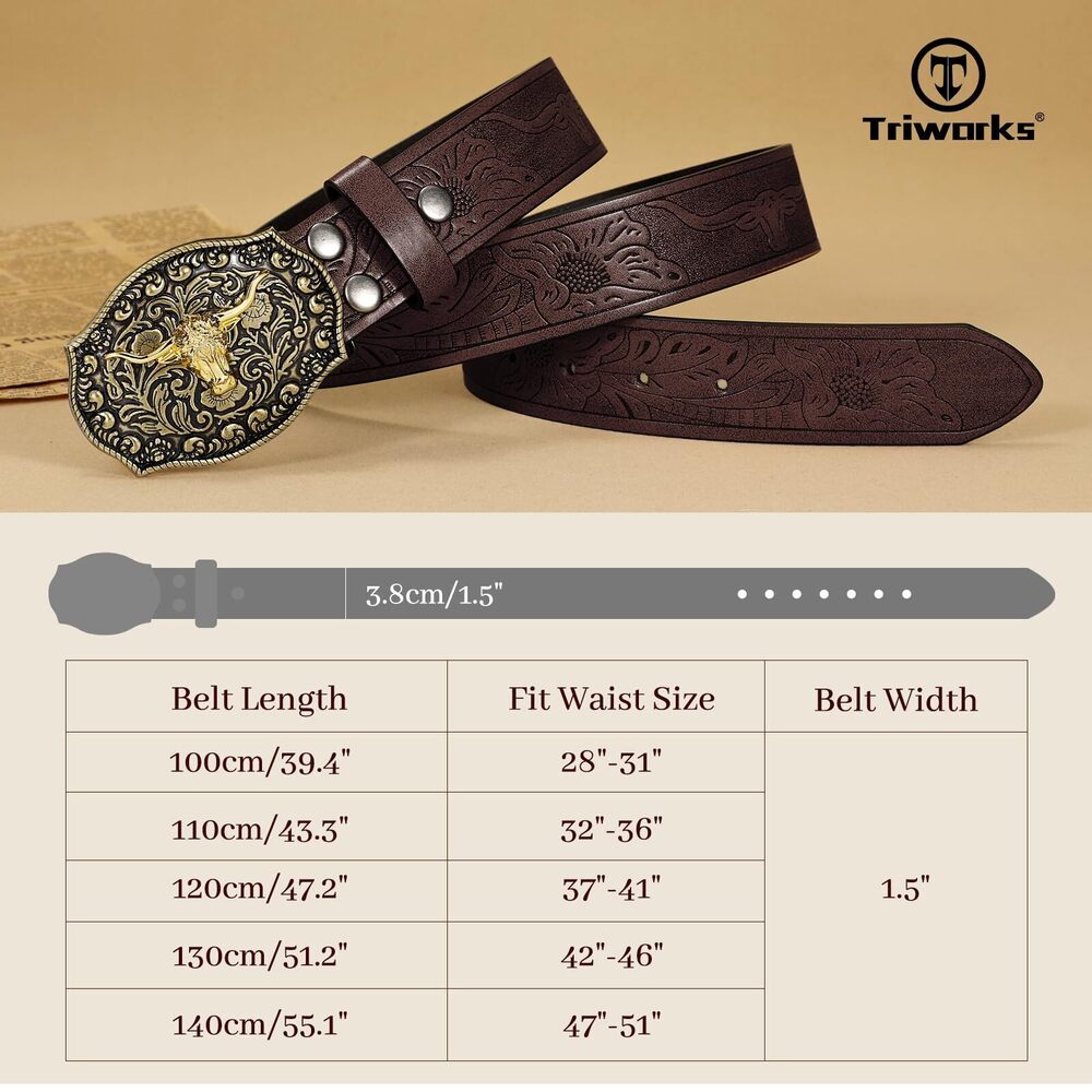 7129 Western Pu Leather Belt For Men And Women Cowboy Cowgirl - Picture 6 of 8